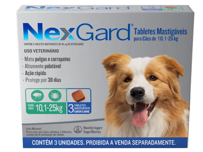 Nexgard Antipulgas E Carrapatos Para Ces De 10,1 A 25kg 3 Tabletes
