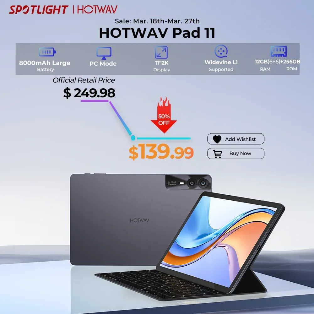 Monitor Hotwav Pad 11 Tablet 6gb + 256gb 32% Off