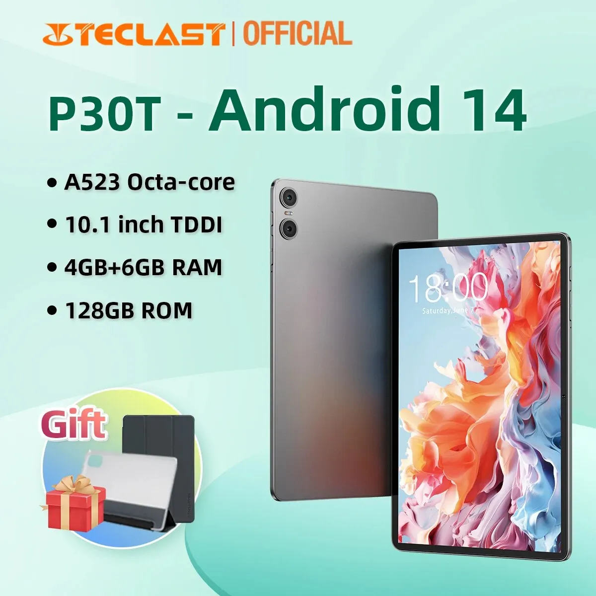 Tablet Teclast P30t, Android 14, 10.1", A523, 8 Ncleos, 4gb+6gb De Ram, 128gb Rom, Tipo-c, 6000mah