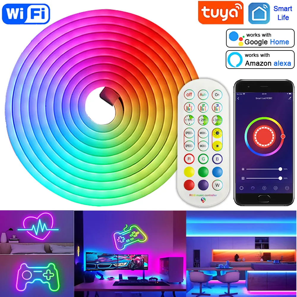 [j Com Impostos] Rgb Flexvel Led Neon Strip Light, Tuya Smart Life, Dc 12v, Fita Led Para Casa