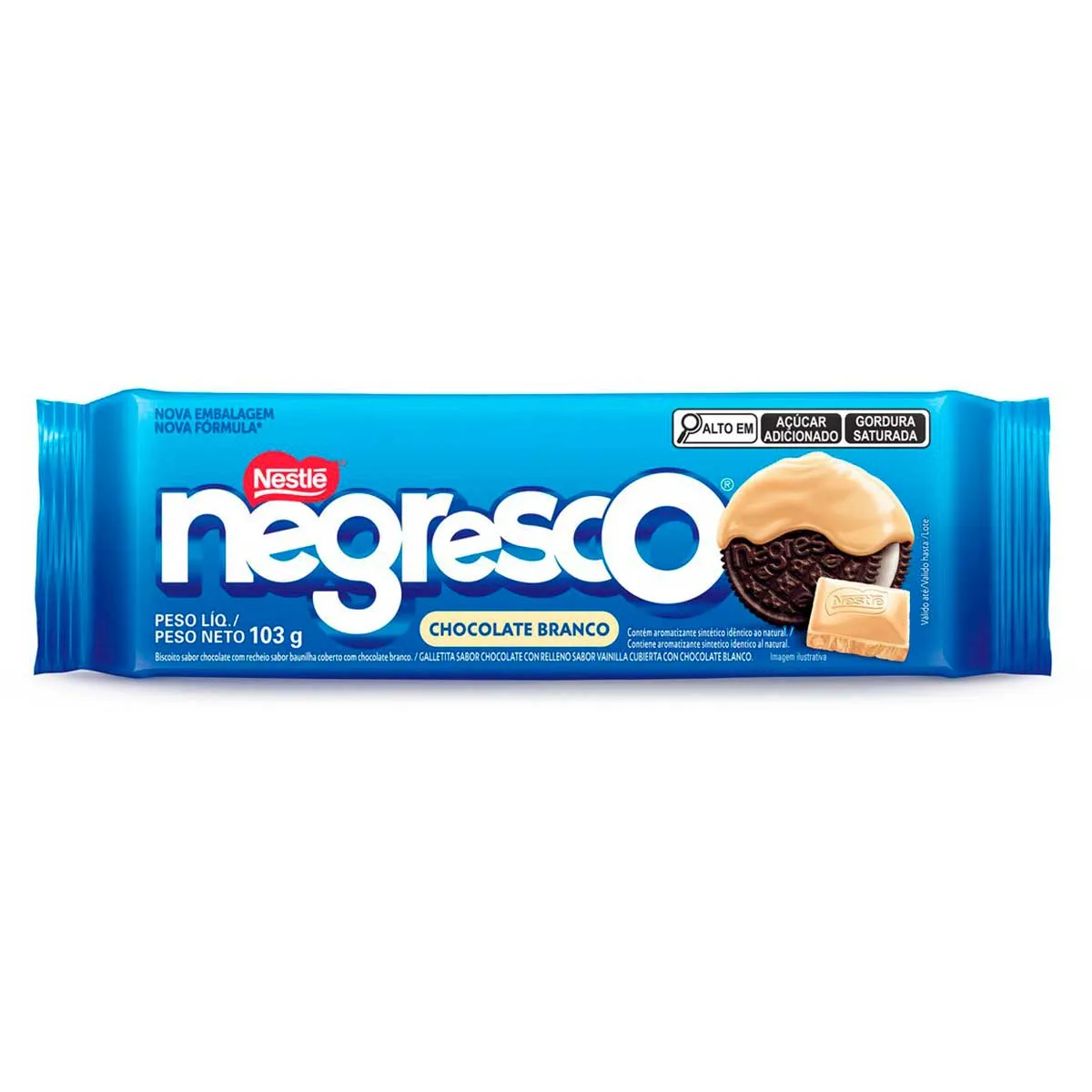Biscoito Negresco Recheado Baunilha Coberto Com Chocolate Branco 103g