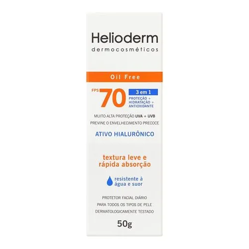 Protetor Solar Facial Helioderm Fps70 Oil Free Ativo Hialurnico 50g