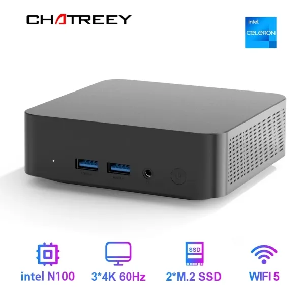 Chatreey-t9 Mini Pc Intel Alder Lake N100, Windows 11 Ultra, Computador De Bolso Pequeno, Ssd Duplo, Funo Completa, Tipo-c, 4k, 60hz, Rgb