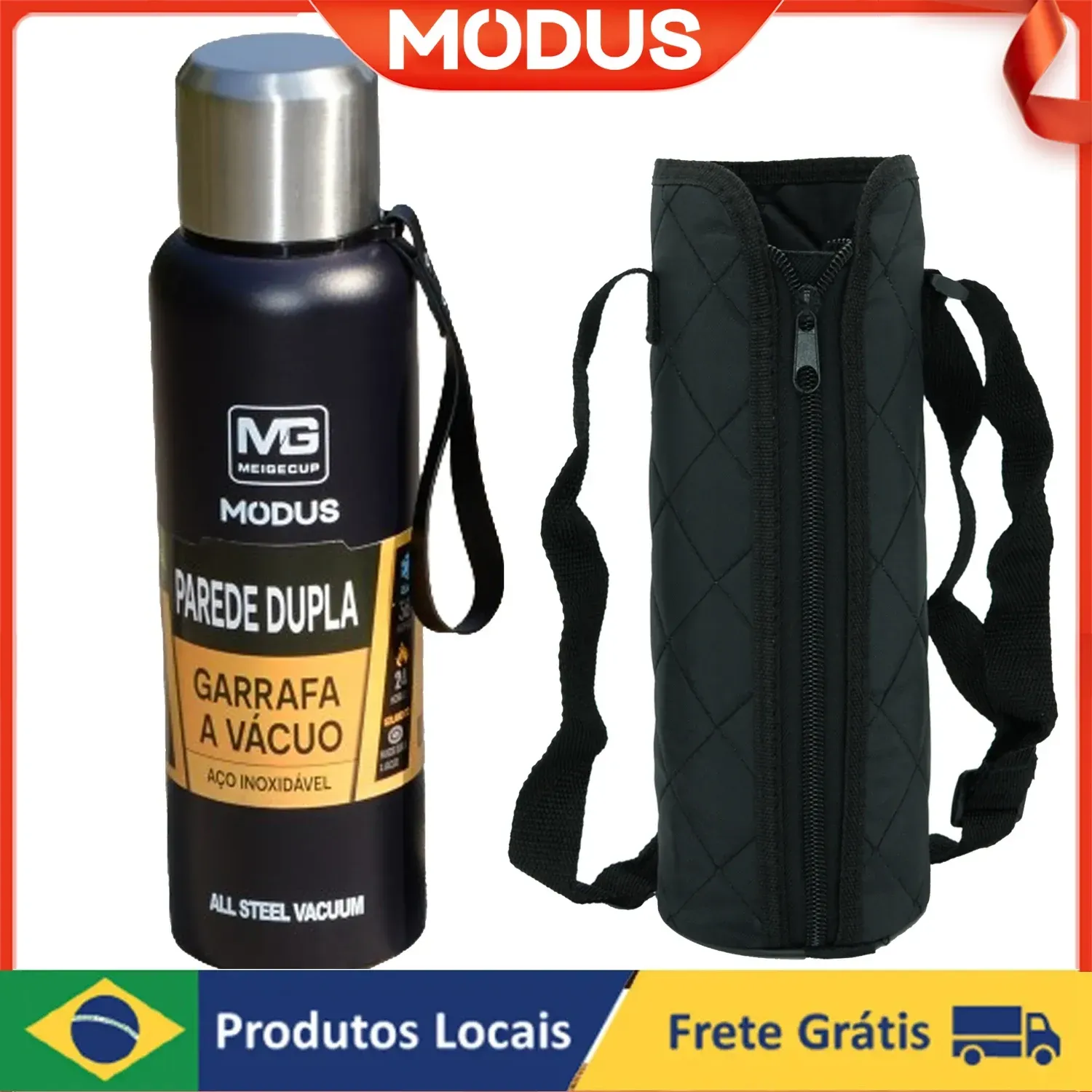 [no Brasil] Garrafa Trmica Modus De 1 Litro, Parede Dupla, Ao Inoxidvel 316 + Bolsa De Transporteara Bebidas Quentes E Geladas