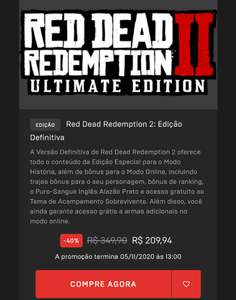 [epic Games] Red Dead Redemption 2 - Ultimate Edition - R$170