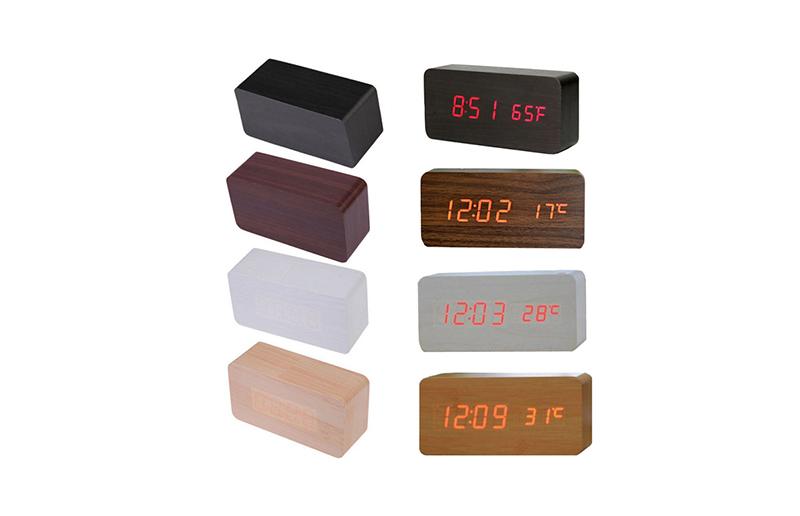 Relógio Despertador De Mesa, Digital Tipo Madeira Com Sound Control | Oksn
