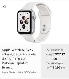 [app+cashback] Apple Watch Se Gps 40mm Pulseira Esportiva Branca | R$2820