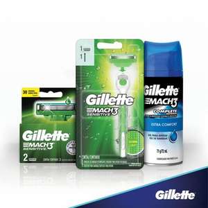 Kit Gillette Mach3 Acqua-grip + 2 Cargas + Gel 72ml | R$ 30