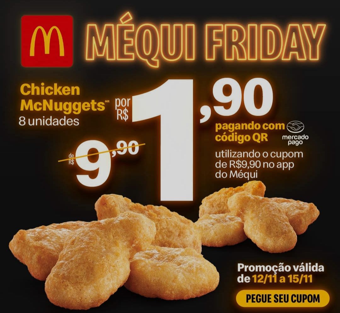 [app + Mercado Pago R$1,90] Mqui Friday - Chicken Mcnoggets 8 Unid