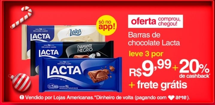 [ame 20%] Leve 3 Barras De Chocolate Lacta 90g