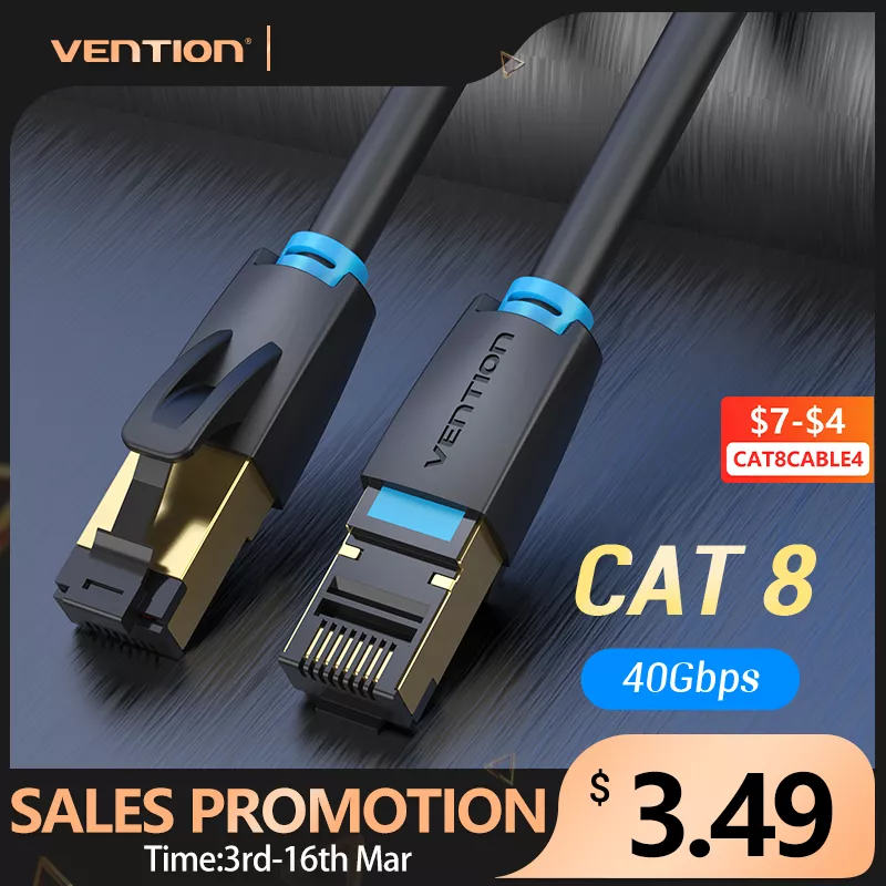 Cabo Vention Cat8 Ethernet Cable Sttp 40gbps (0,5m)