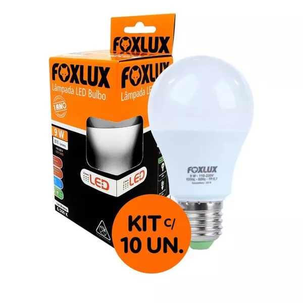 Kit Com 10 Lâmpadas Led Bulbo 9w 6500k Luz Branca Bivolt – Foxlux