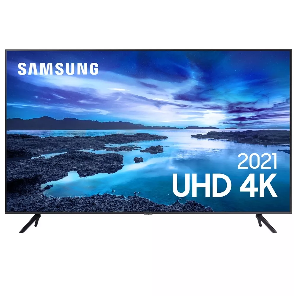 Smart Tv Samsung 55" Au7700 4k Uhd Crystal Tela Sem Limites Visual Livre De Cabos Controle Único Alexa Built In