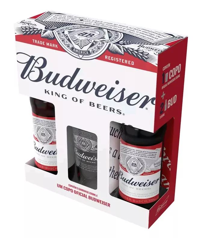 [app] Kit Cerveja Budweiser 2 Unidades 330ml Com Copo