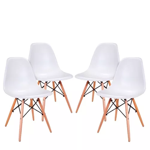 Conjunto 4 Cadeiras Eames Eiffel Com Pés De Madeira Branco