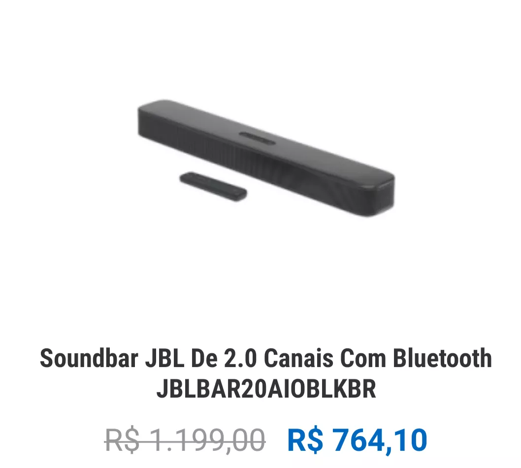 Soundbar Jbl Jblbar20aioblkbr 40w 2.0 Canais R$764,10