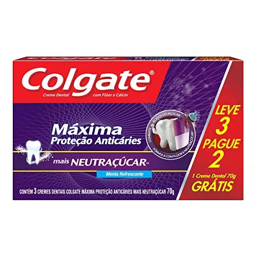 2un - 3 Creme Dental Colgate Max Proteção Anticáries + Neutraçúcar 70g