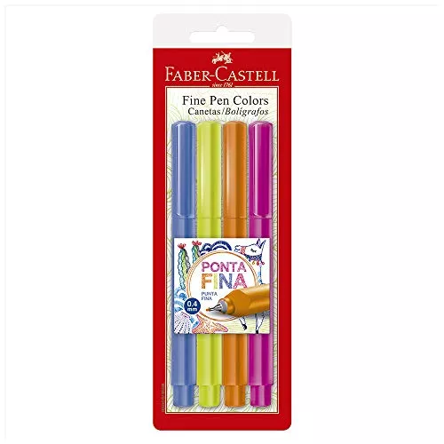 Caneta Ponta Fina, Faber-castell, Fine Pen, Fpb/es2zf, 4 Cores