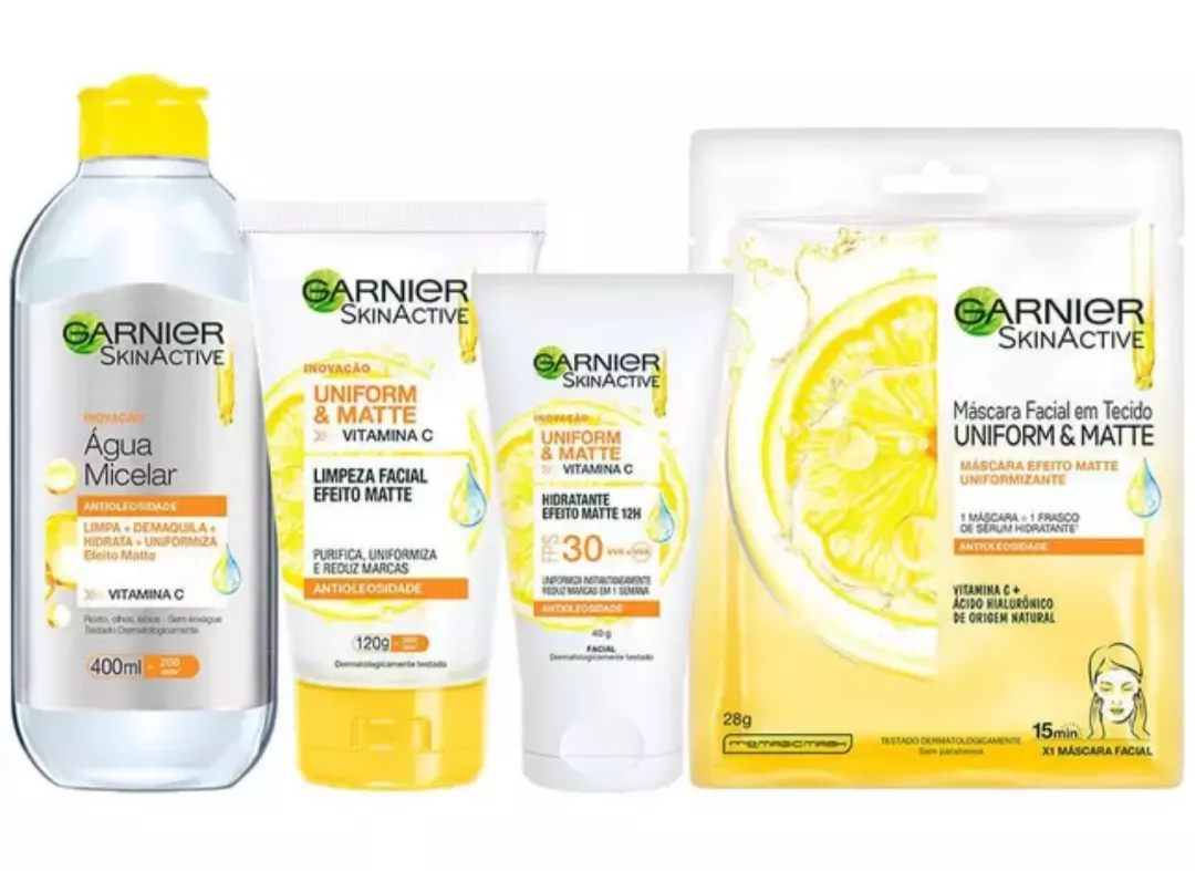 Garnier Skin Vitamina C Kit Água Micelar + Hidratante Facial + Máscara Facial + Limpeza Facial