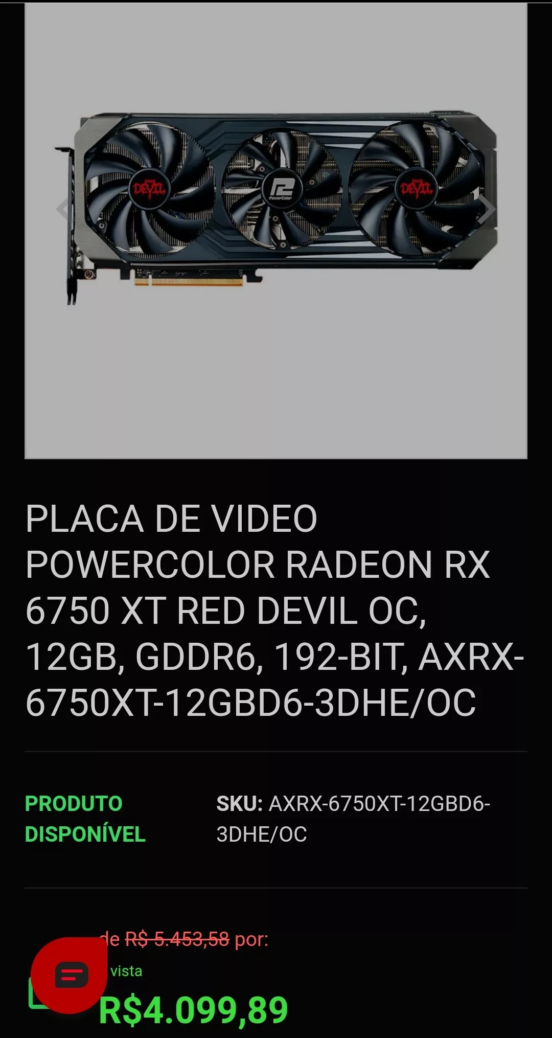 Placa De Video Powercolor Radeon Rx 6750 Xt Red Devil Oc, 12gb, Gddr6, 192-bit, Axrx-6750xt-12gbd6-3