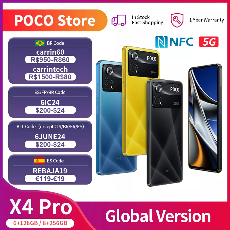 Smartphone Versão Global Poco X4 Pro 5g Nfc Smartphone 6gb 128gb/8gb 256gb Snapdragon