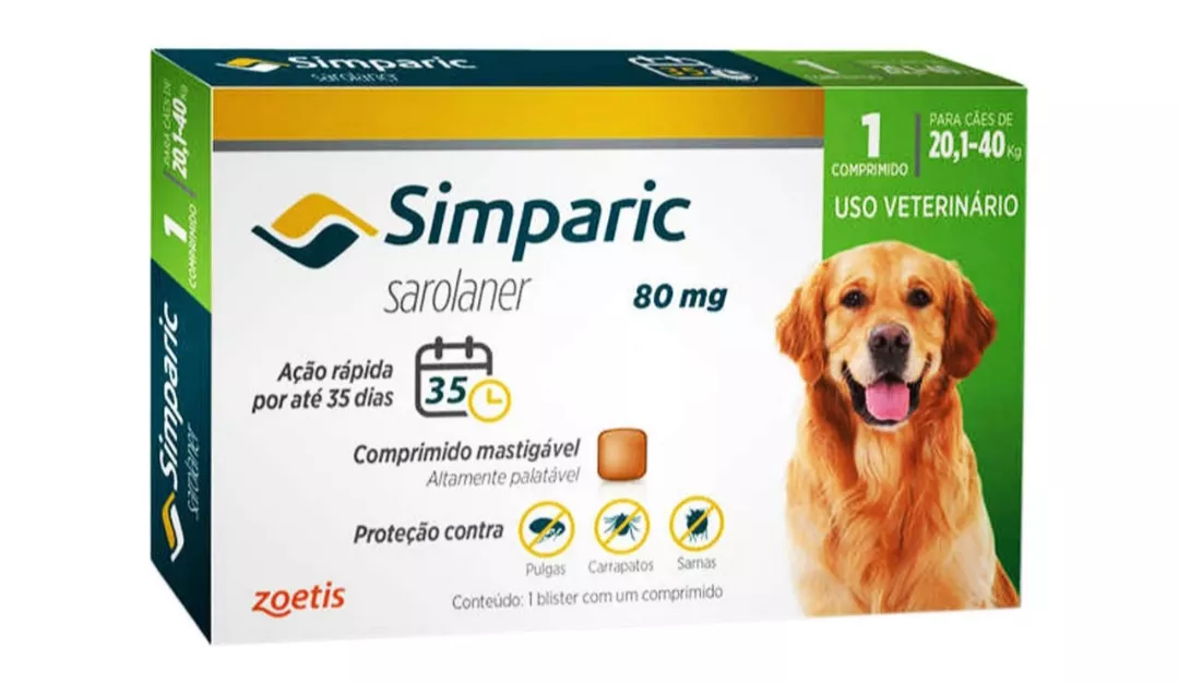 Simparic Para Cães De 20,1 A 40 Kg (80 Mg) - Antipulgas