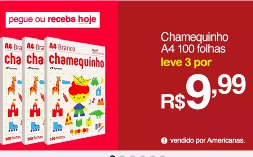 (app) 3 Pacotes - Papel Chamequinho Branco A4 75g Pacote 100 Folhas