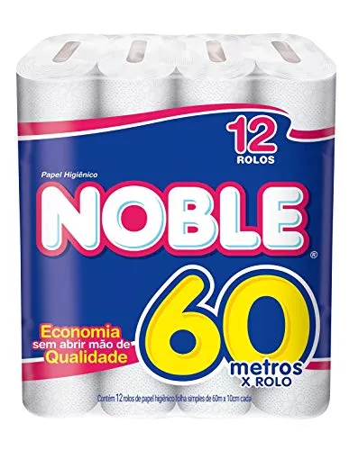 Papel Higienico Folha Simples Noble Neutro 12 Rolos De 60m, Noble