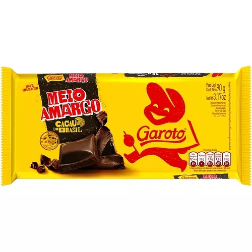 3 Unidades Chocolate Garoto Meio Amargo - 90g