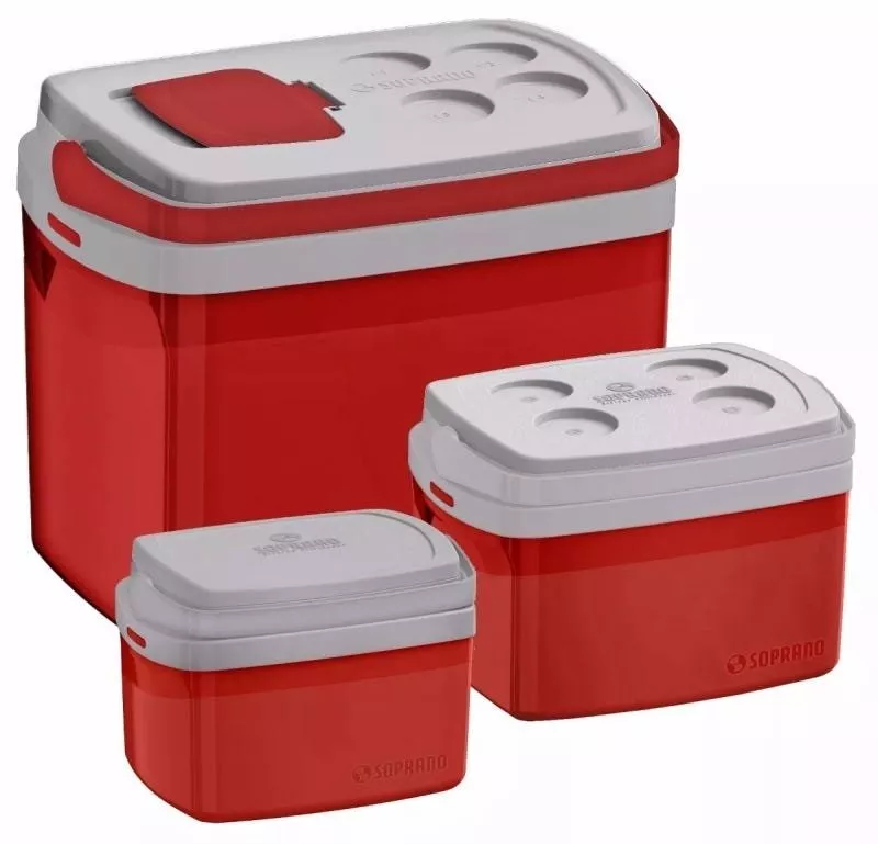 Kit 3 Caixa Trmica 32, 12, 5 L Vermelha Cooler - Soprano