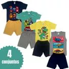 4 Conjunto De Vero Roupa Infantil Menino Camiseta Bermuda