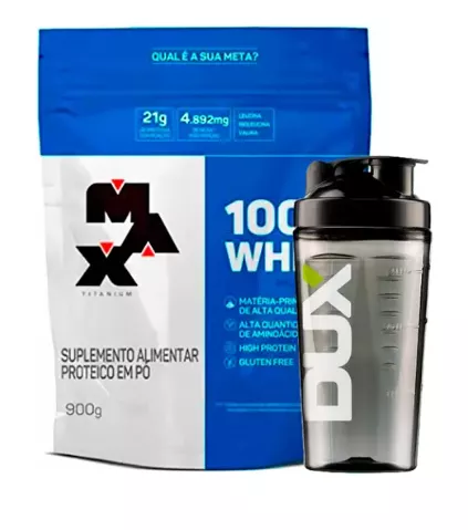 Whey Concentrado 100% Max Titanium + Coqueteleira Dux