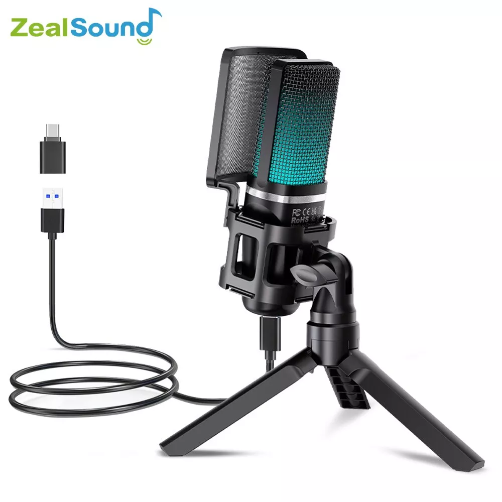 Microfone Com Condensador Zealsound A68 Usb Rgb