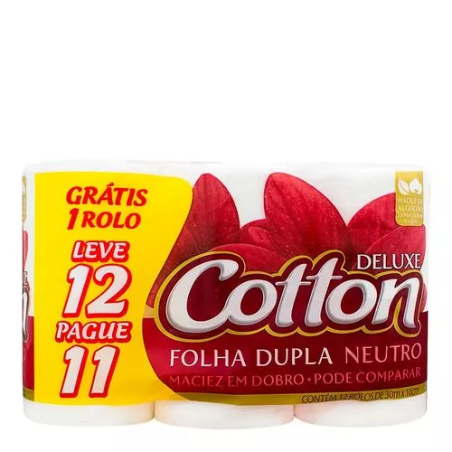 Papel Higinico Folha Dupla Cotton Neutro 12 Unidades