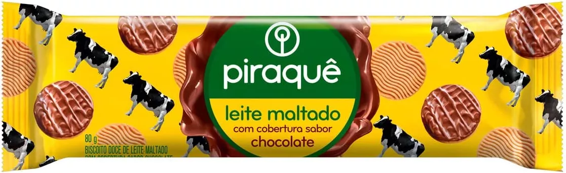 Biscoito Leite Maltado Cobertura Chocolate Piraqu Pacote 80g