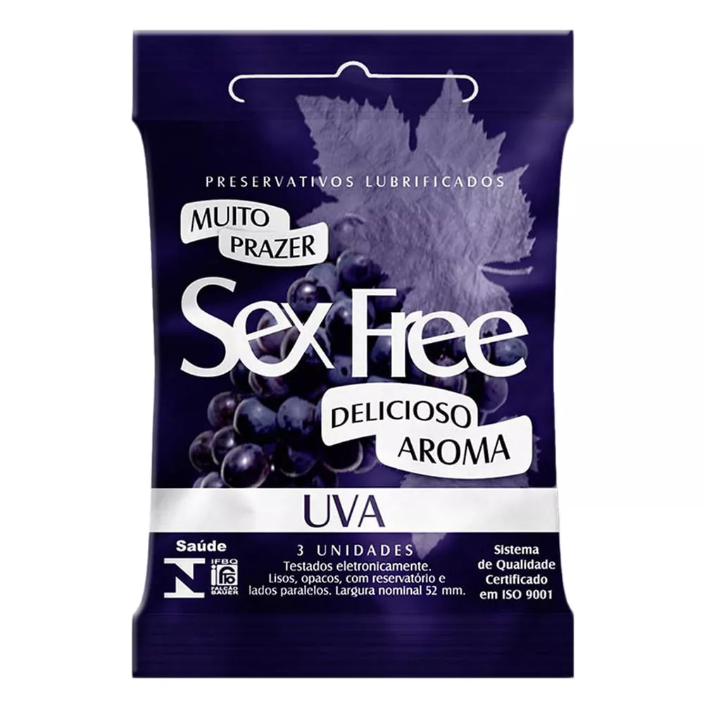 Preservativo Sex Free Uva Com 3 Unidades - Delicio
