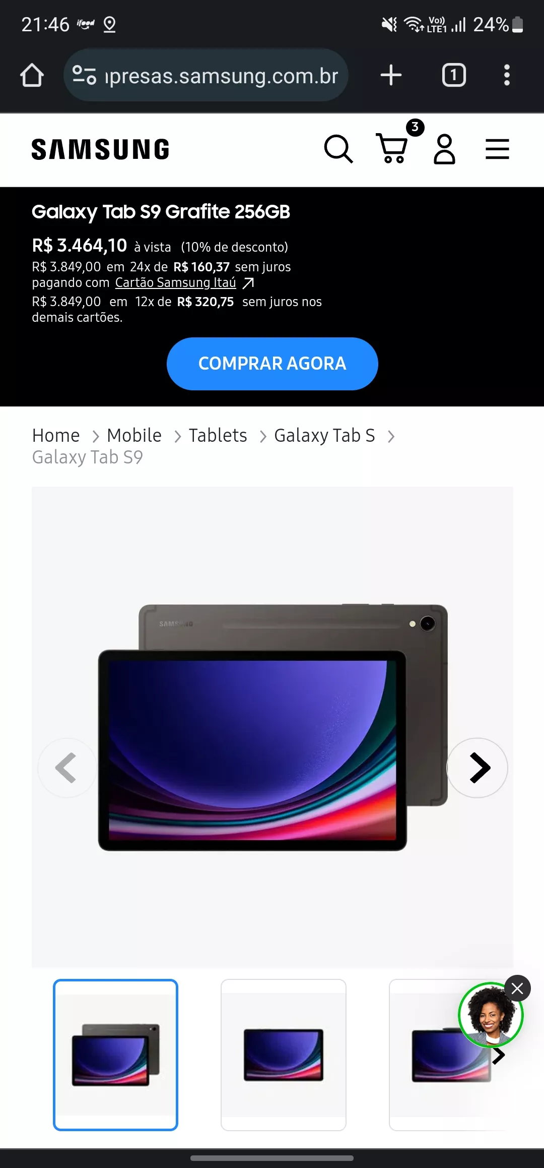 Galaxy Tab S9 Grafite 256gb + Capa Teclado +