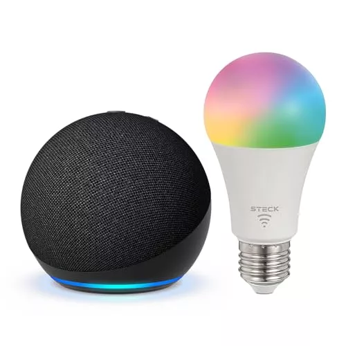 Novo Echo Dot 5 Gerao | O Echo Dot Com O Melhor Som J Lanado | Cor Preta + Lmpada Smarteck 12w
