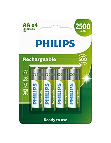 Pilha Philips Recarregvel Aa 1.2v 2.500mah Com 4 Unidades R6b4rtu25/59
