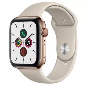 Apple Watch Series 5 (cellular + Gps, 44 Mm) - Caixa De Ao Inoxidvel Dourado - Pulseira Esportiva Cinza E Fecho Clssico