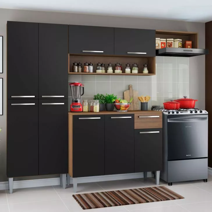 Cozinha Compacta Madesa Emilly Top Com Armrio E Balco - Rustic/preto