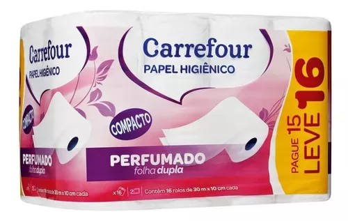 Papel Higinico Folha Dupla 30m Carrefour Perfumado 16 Unid