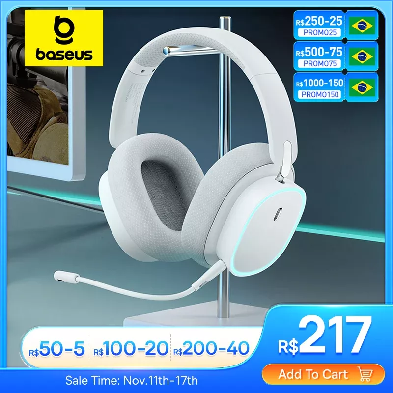 Baseus-wireless Gaming Headphone Com Microfone, Bluetooth 5.3, Driver De 40mm, 2.4g, Sem Fio, Cabo Rgb, Gh02