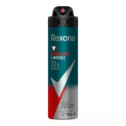 Desodorante Antitranspirante Aerosol Masculino Rexona Antibacterial + Invisible 72 Horas 150ml