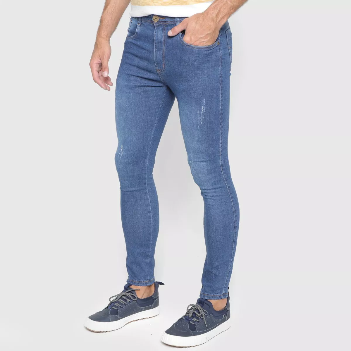 Cala Jeans Skinny Terminal Com Pudos Masculina