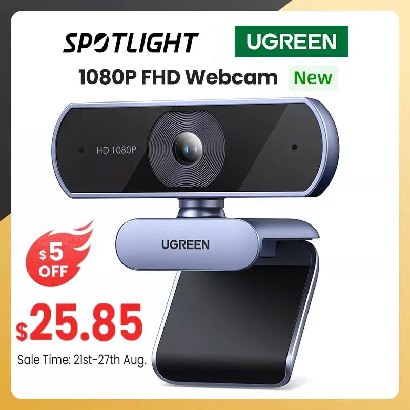 Ugreen - Mini Webcam Usb Para Computador Porttil, Cmera Web, Microfones Duplos, Hd 1080p, 2k