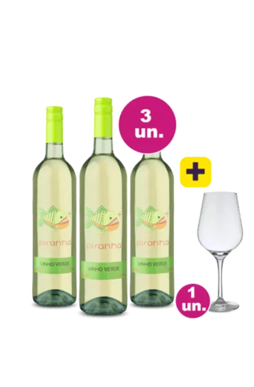 Kit 3 Vinho Verde Piranha D.o.c. + Taa Cristal