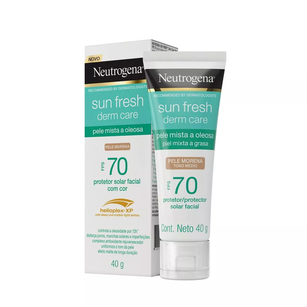 Protetor Solar Facial Neutrogena Sun Fresh Derm Care Fps70 Pele Mista A Oleosa Pele Morena 40g