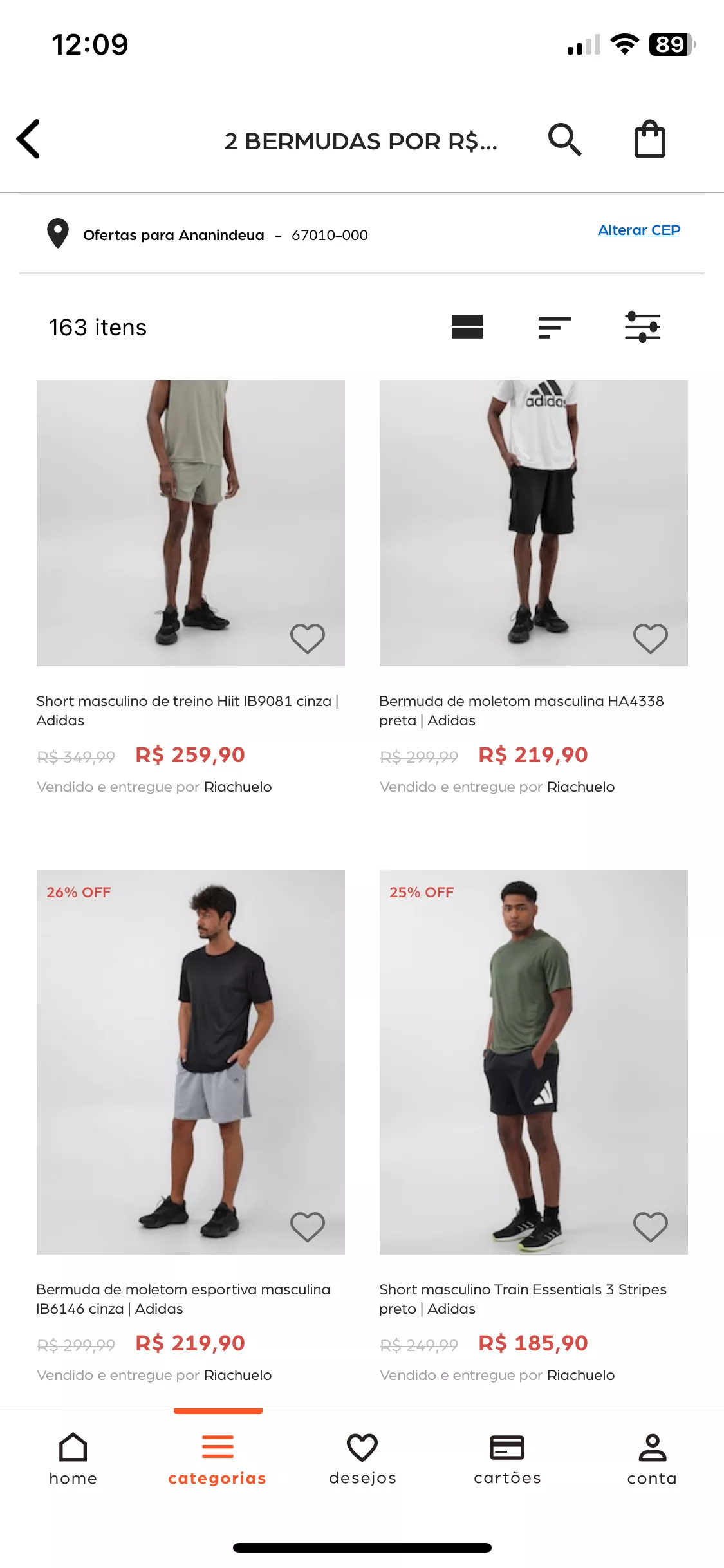 Dois Shorts Adidas Por R$159,90 No App Riachuelo