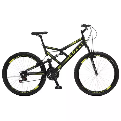 Bicicleta Aro 26 Colli Gps 21 Marchas Freio V-brake Em Ao Carbono - Preto E Amarelo Neon
